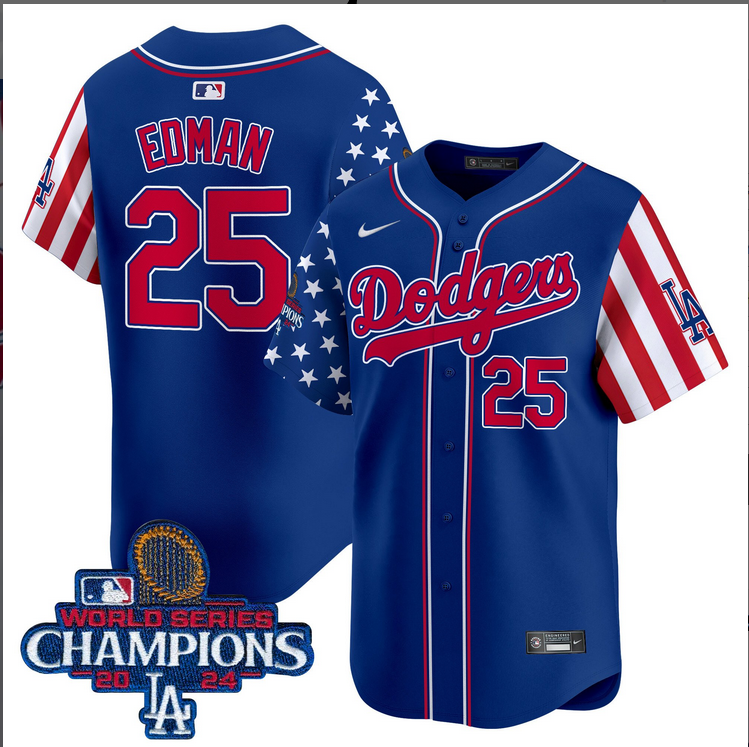 Men MLB Los Angeles Dodgers 25 Edman American Style blue 2024 World Series Champions Limited Jersey